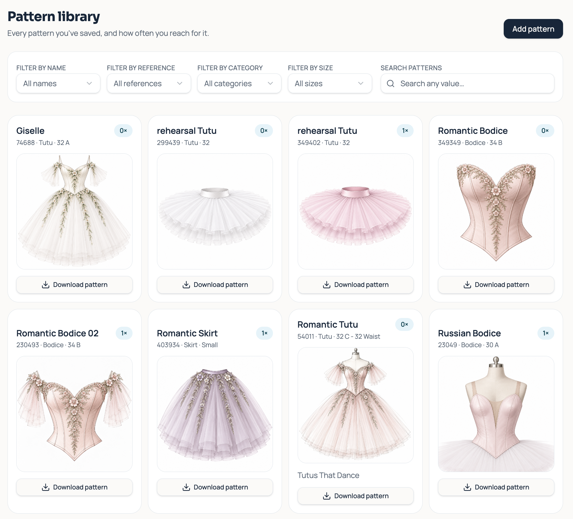 Patterns & supplies preview