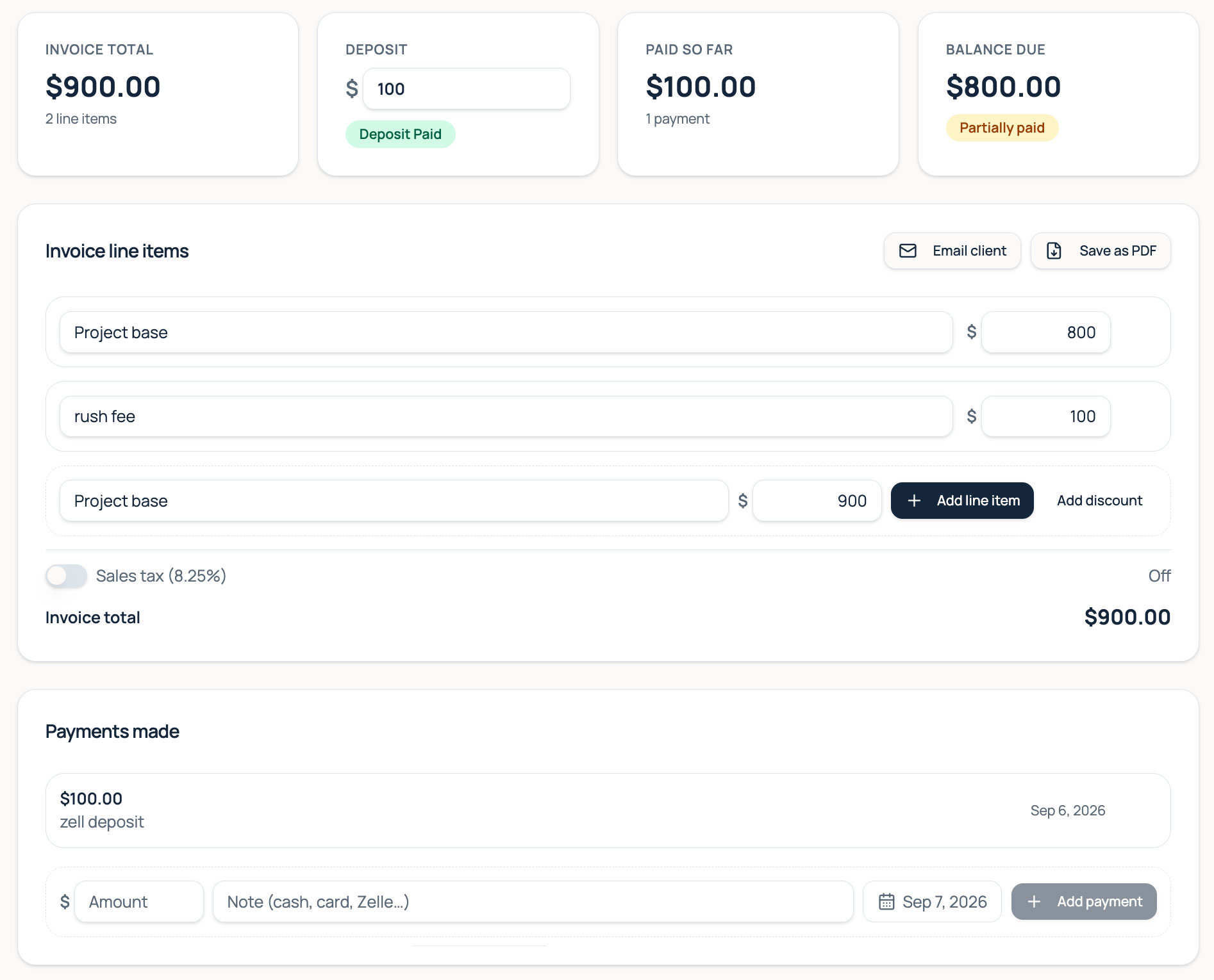 Projects & invoices preview
